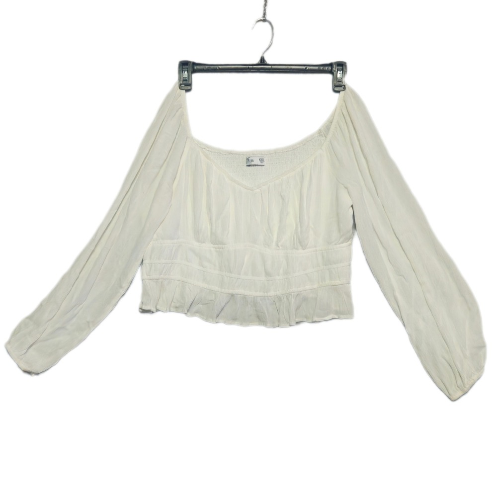 Hollister Crop Top Women XXL White Long Sleeve Smocked Ruffle Peasant Blouse